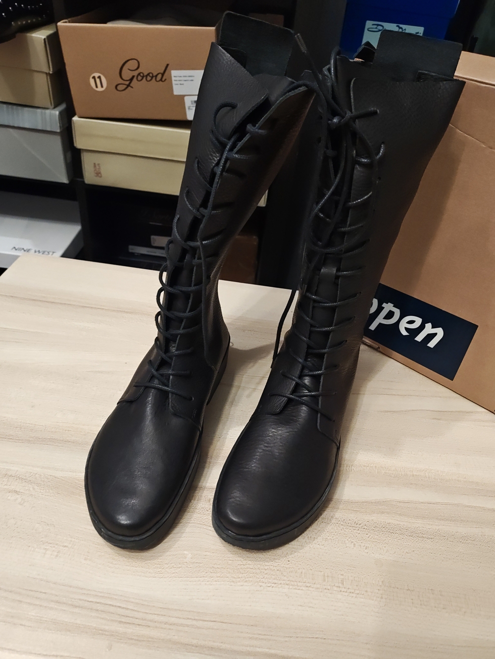 Women's Black Lace-Up Tall Combat Boots